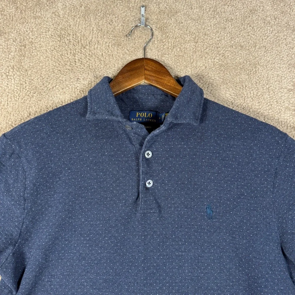 Polo Ralph Lauren Shirt Mens Medium Blue Micro Dot Custom Slim Fit Short Sleeve